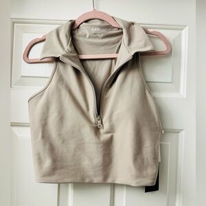 NWT YPB Sculpt Women's Tan Zip-Up Sleeveless Athletic Crop Top L